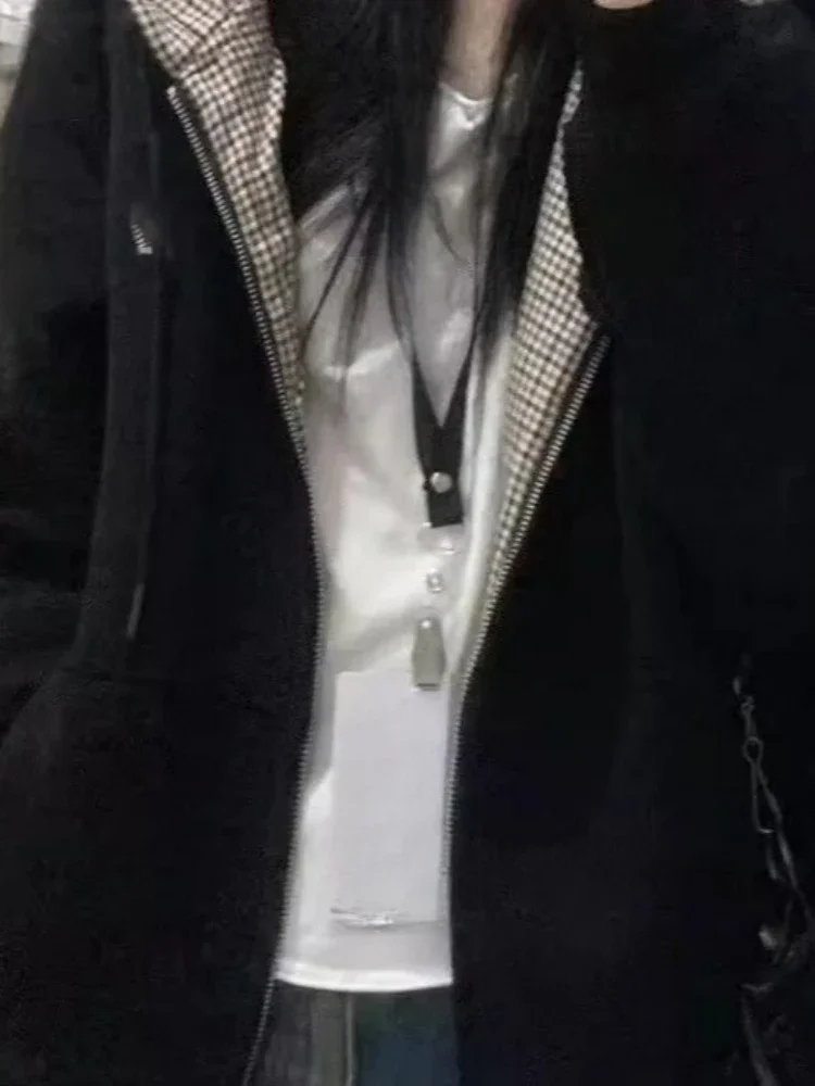 2025 Y2k Estetica Plaid Patchwork Felpe Casual Oversize Mall Goth Streetwear Autunno Harajuku Lettera Ricamo Felpa