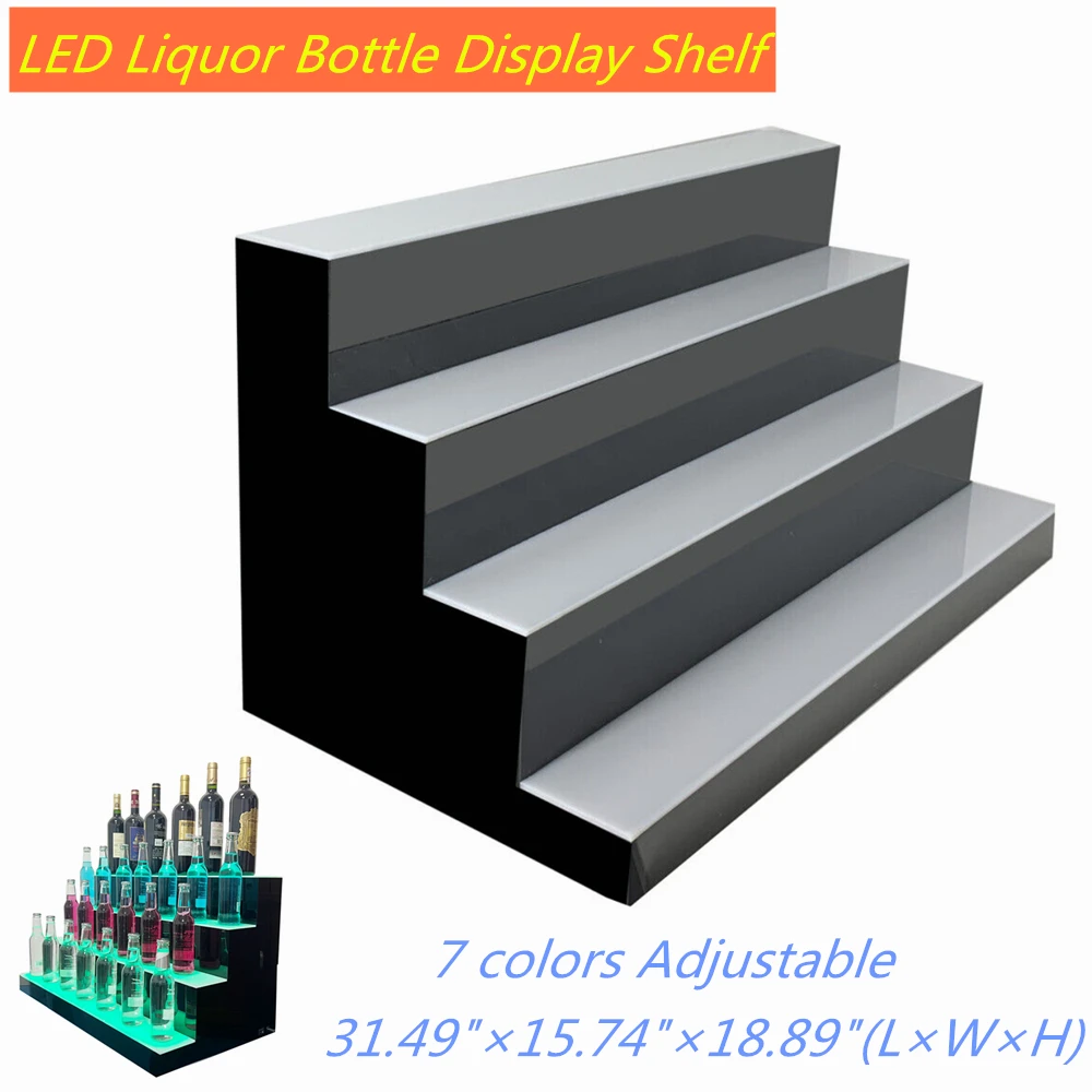 Rak berlampu LED 31.49 dalam 4 tingkat, rak pajangan botol minuman keras belakang menyala 7 warna dengan Remote