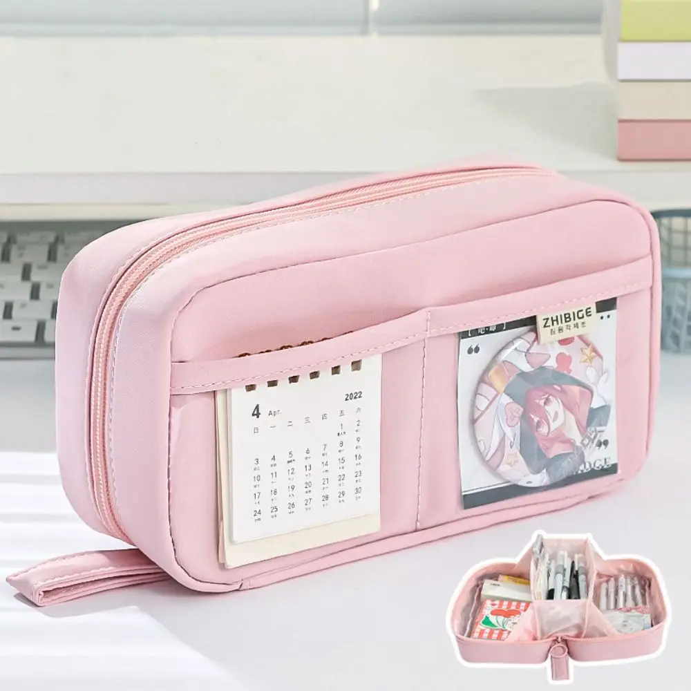 Platte open etuis Transparante briefpapiertas met grote capaciteit Multi-pocket Multifunctioneel pennenzakje Schoolbenodigdheden