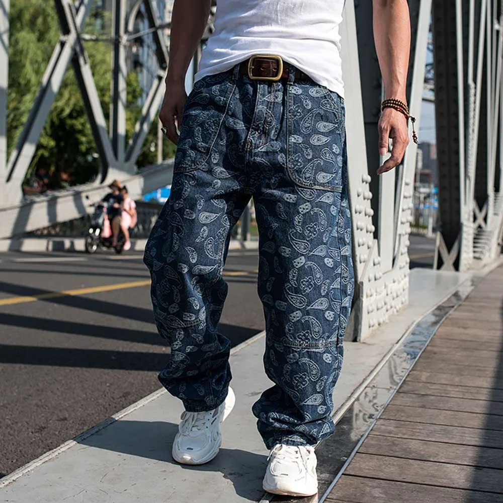 Trendy Men Plus Size Jeans Loose Baggy Casual Denim Pants Straight Trousers Hiphop Harem Streetwear Clothing