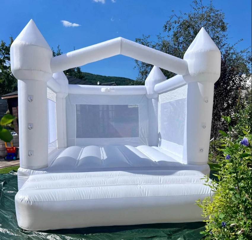 Maison gonflable à rebond blanche pour enfants, château de saut, toboggan soufflant, 4x3x2.6m, EU, AU, US