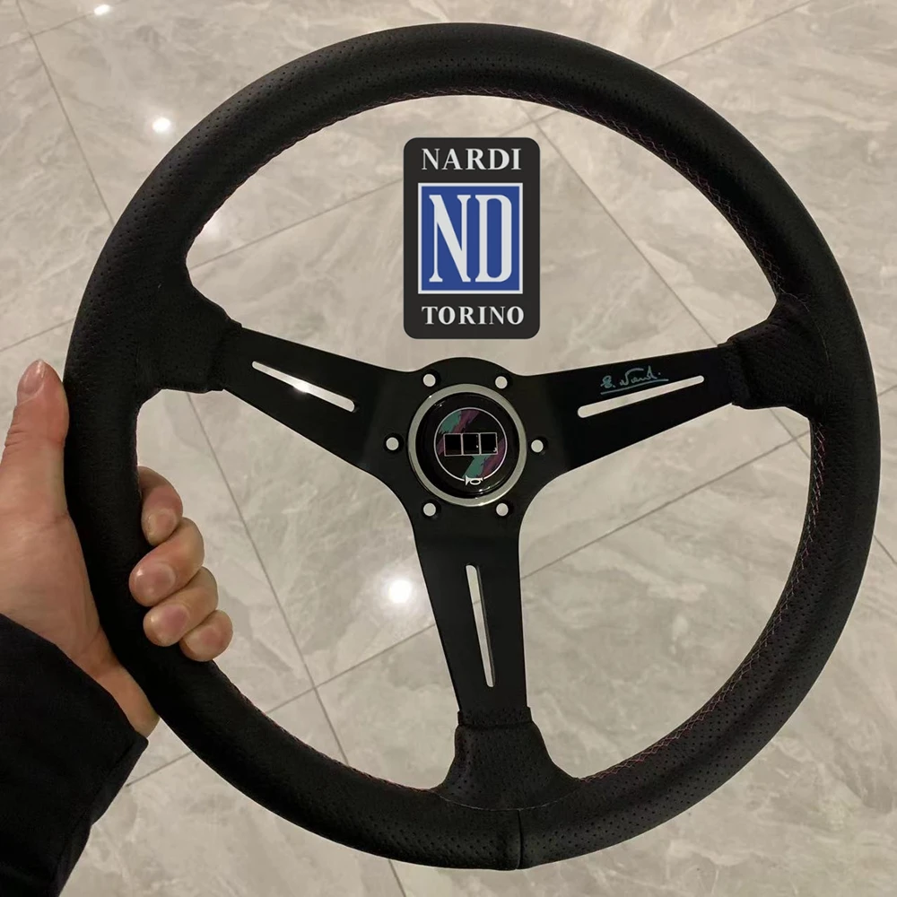 Drift 14Inch Universal Nardi X HK Steering Wheel Car JDM Racing Real Leather Nardi Steering Wheel Volantes For VW HONDA TOYOTA