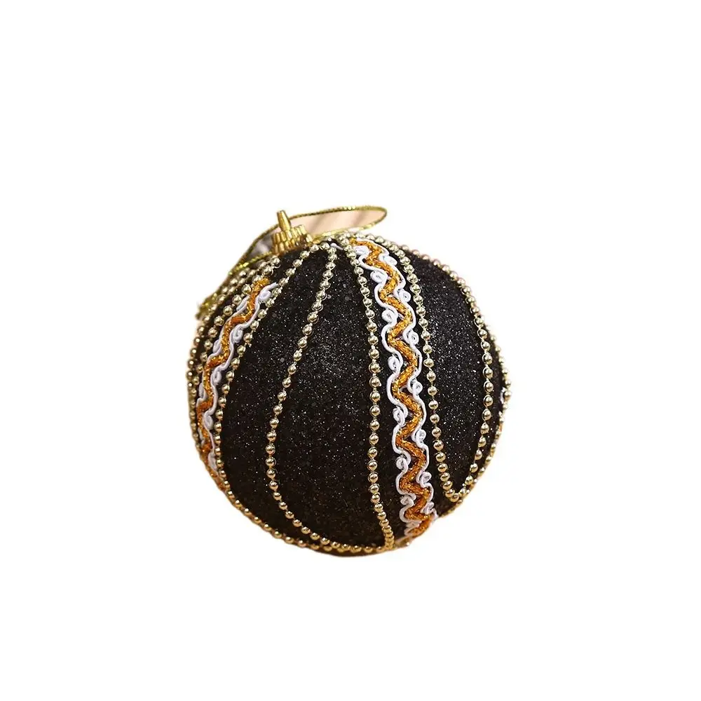 8cm Christmas Ball Shining Black Christmas Tree Ornaments Balls with Sequins and Ribbons Foam Christmas Tree Pendant Wedding