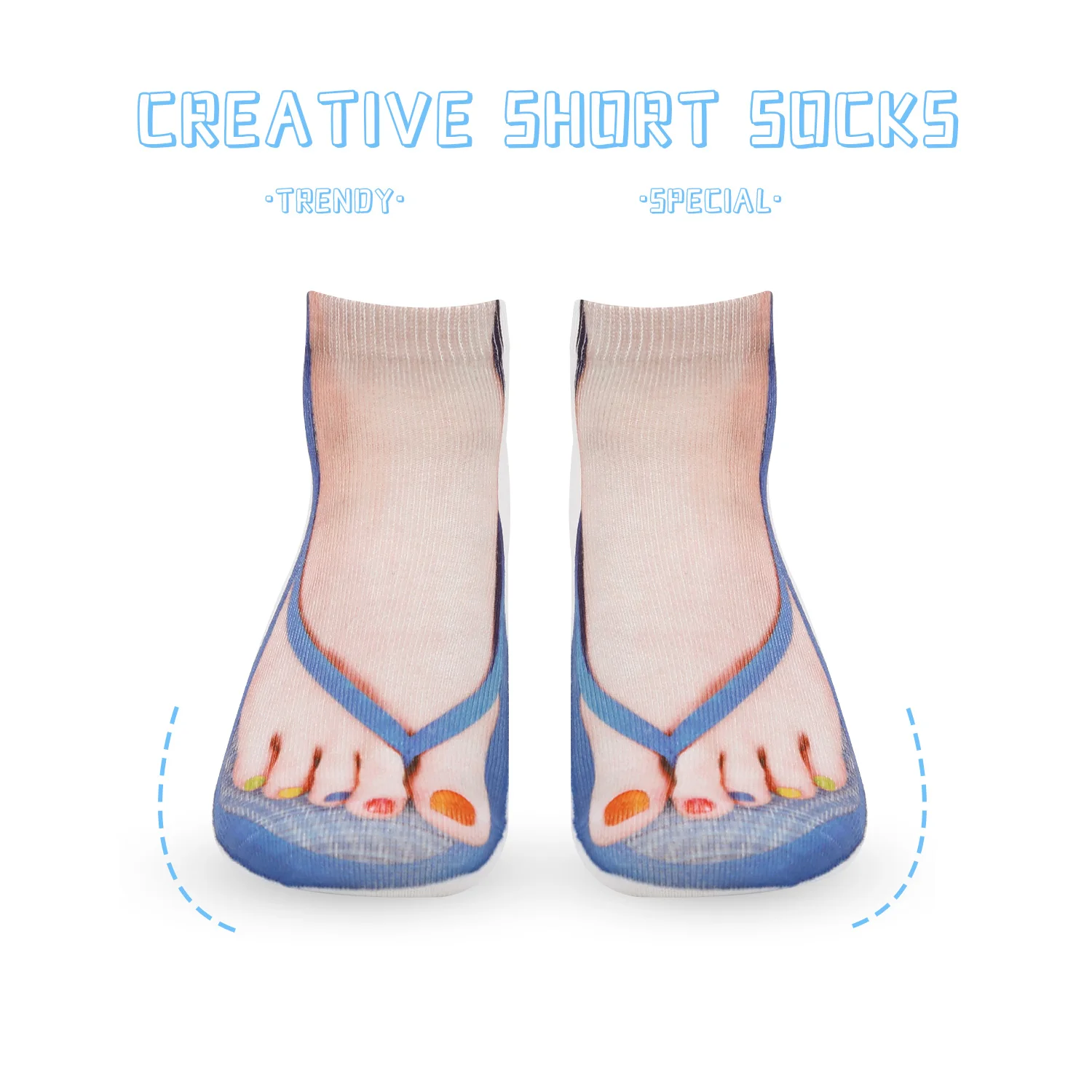 Hot selling flip flops socks, funny 3D printed socks funny chicken feet simulation slippers socks, internet famous  short socks