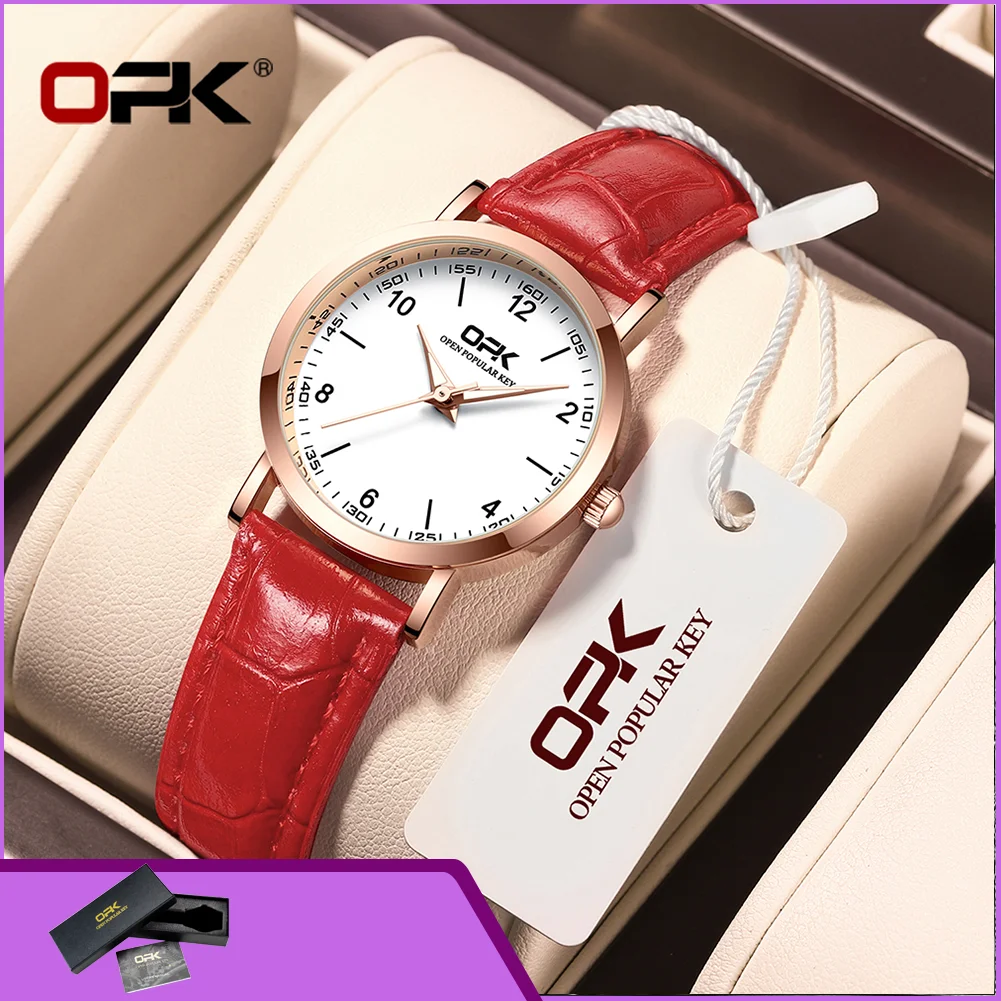 OPK 8613 Original Elegant Women Watch Waterproof Luminous Leather Strap Top Brand Quartz Movement Ladies Wristwatch