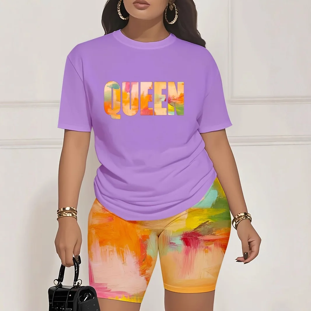 

Spring And Summer New Casual Printing Short Sleeve Wide Leg Pants Set Fashion Pants Loose T-shirt Set Women's Clothing