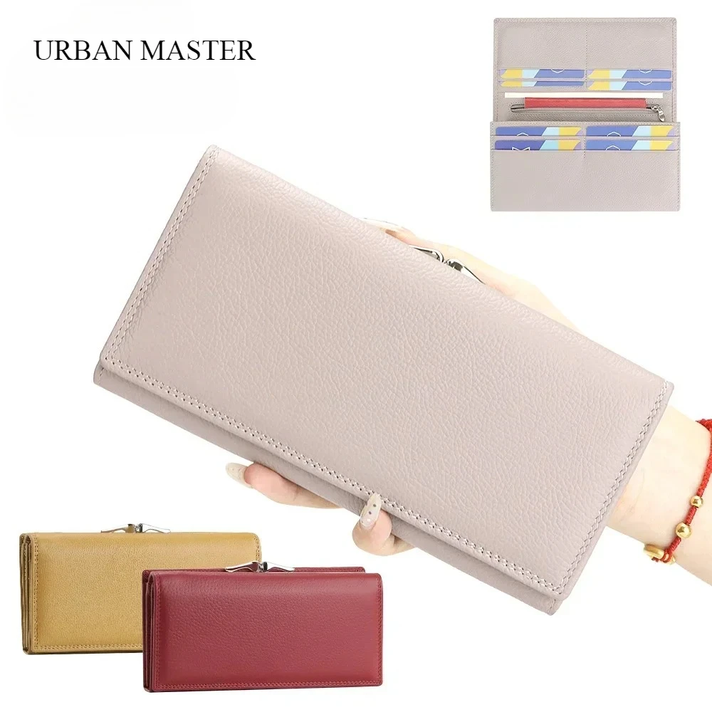 

Fashion Genuine Leather Trendy Long Wallet For Women Large Capacity Phone Purse With Magnetic Closure And Multiple Card Slots