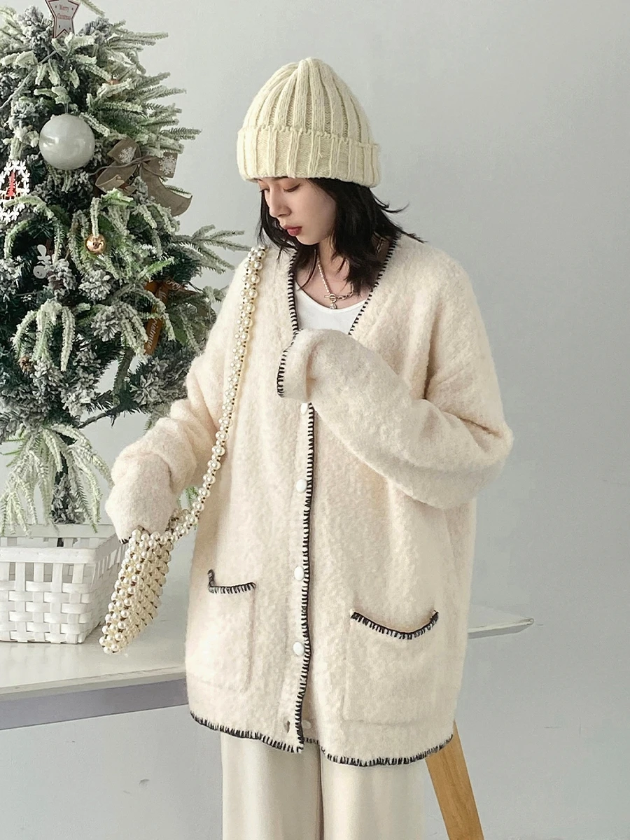 CHIC VEN Women Cardigan Loose New V-neck Knitted Cardigan Female Soft Sweater Woman Jumper Coat Autumn Winter 2023