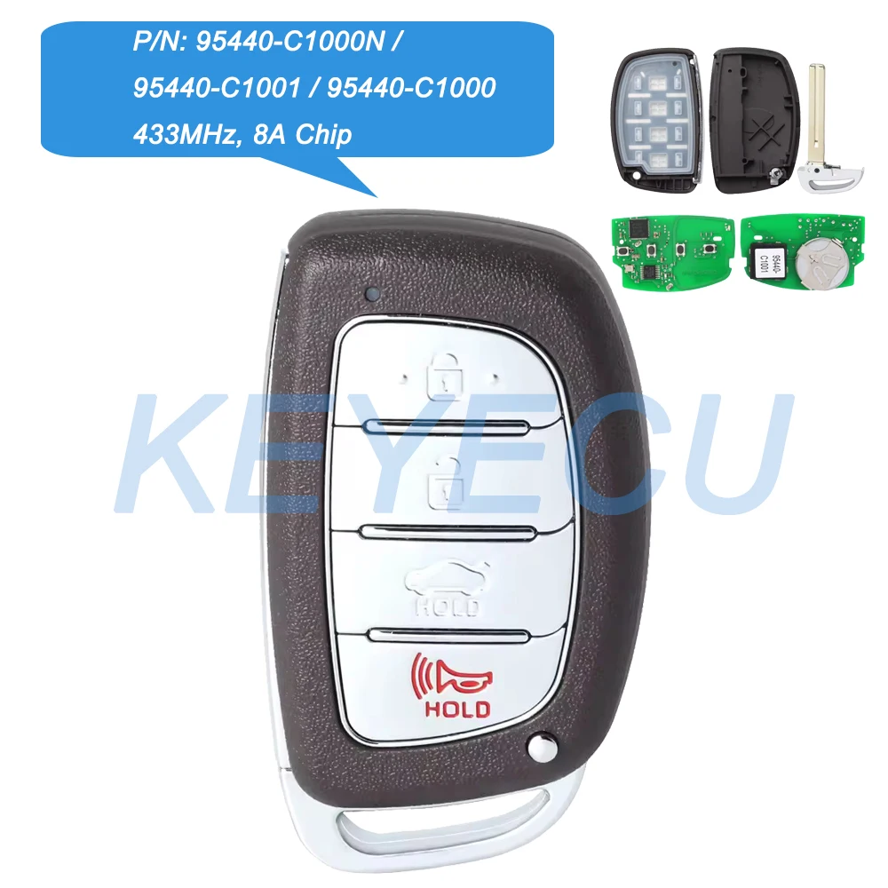 

Keyecu CQOFD00120 дистанционный смарт ключ-брелок 4 кнопки 433 МГц 8A чип для Hyundai Sonata Sport 95440-C1000N, 95440-C1001, 95440-C1000