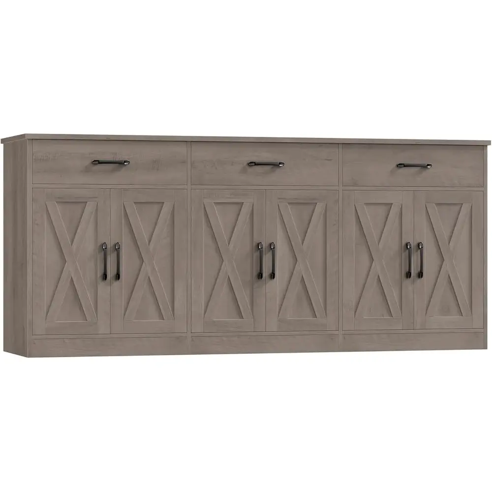 

Grey 71 Large Sideboard Buffet Cabinet with 3 Drawers, Dining & Living Room Storage