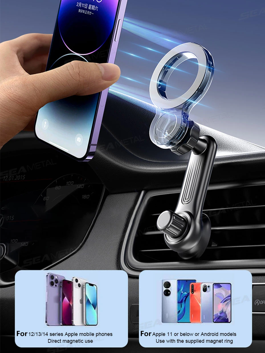 SEAMETAL Magnetischer Autotelefonhalter, 360-Grad-Drehung, verstellbar, Einhandbedienung, Luftauslass, Entlüftung, Handy-Unterstützung – Detail 11