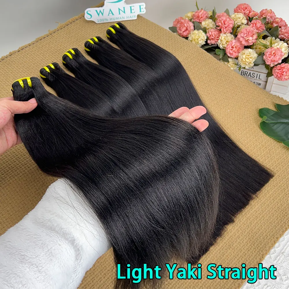 

Double Drawn Light Yaki Straight Raw Unprocessed Virgin Human Hair Bundles 100g/PCS Natural Black Wholesale for Black Woman