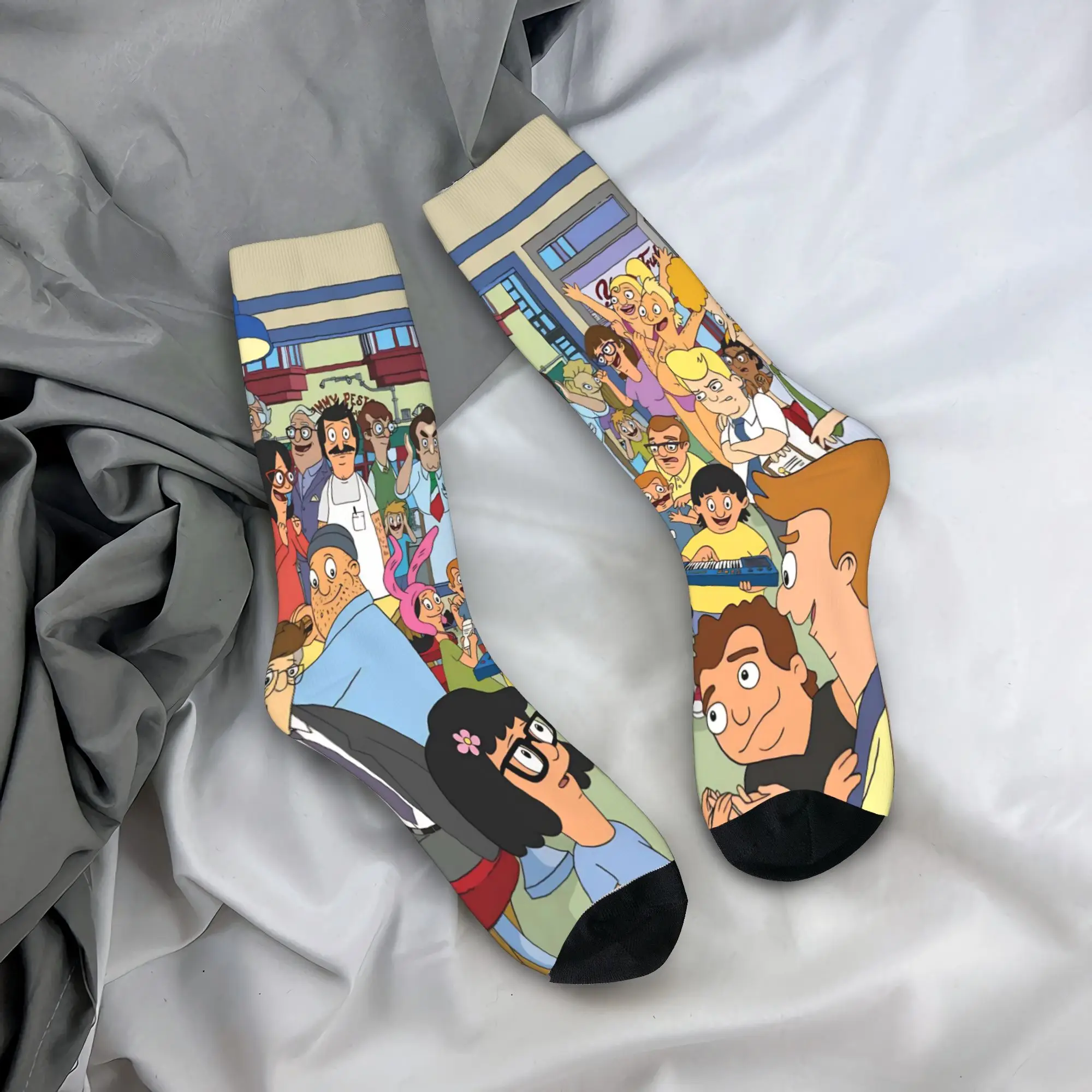 Funny B-Bob Burgers Printed Socks  Design Stockings Anti Bacterial Women Men Socks Quality Autumn Novelty Cycling Socks