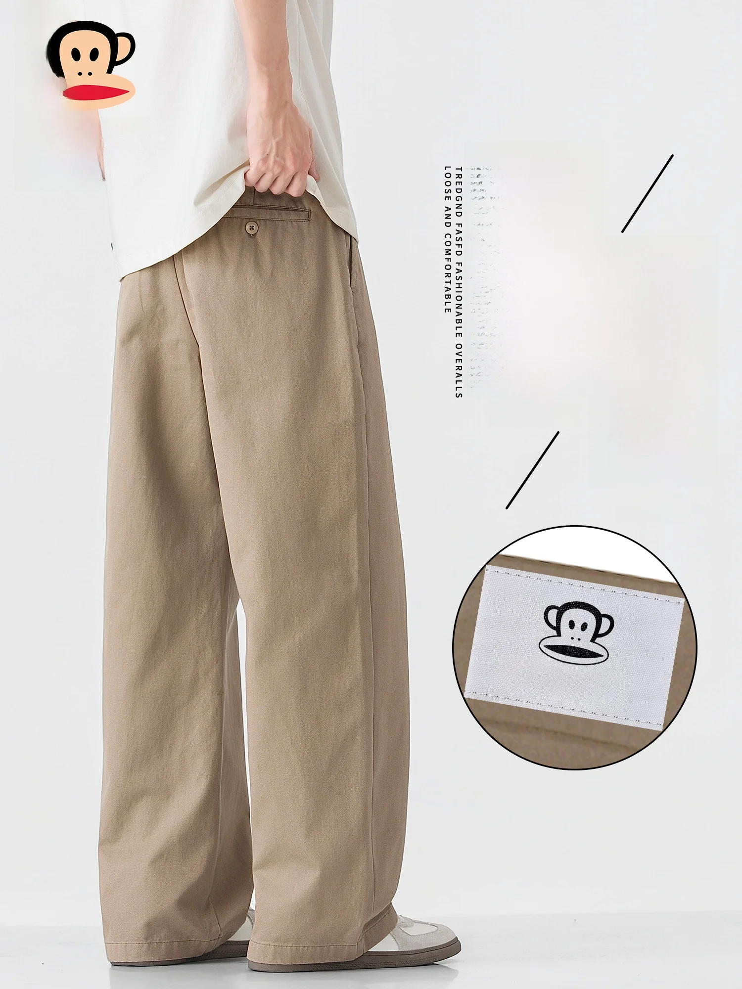 

Мужские повседневные брюки PaulFrank из чистого хлопка, прямого кроя, модные весенние свободные широкие брюки, удобные прямые брюки