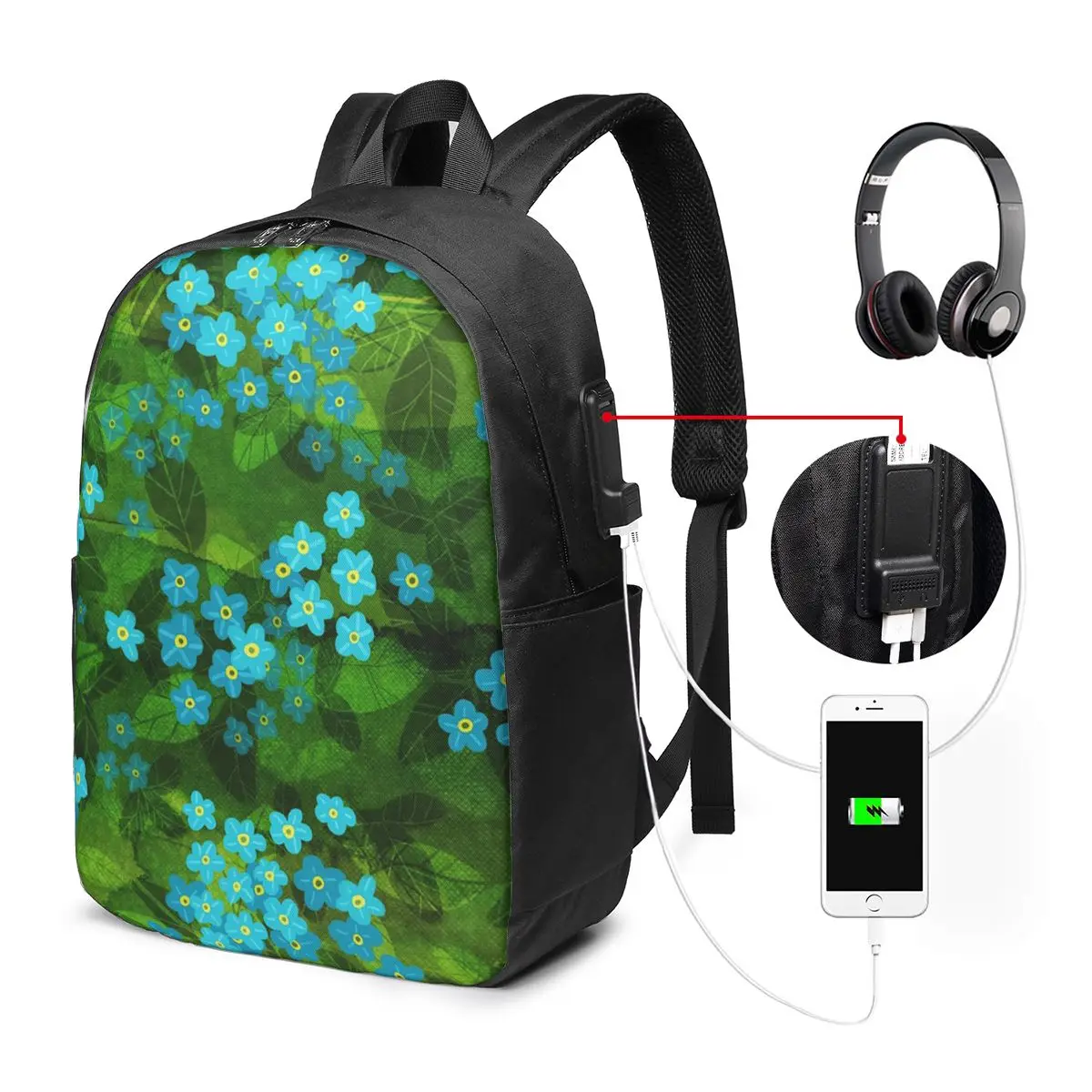 Forget-Me-Not Flower Pattern Backpack Travel Notebook Bag Computer College Student School Bag Laptop Shoulder Bags for Men Women