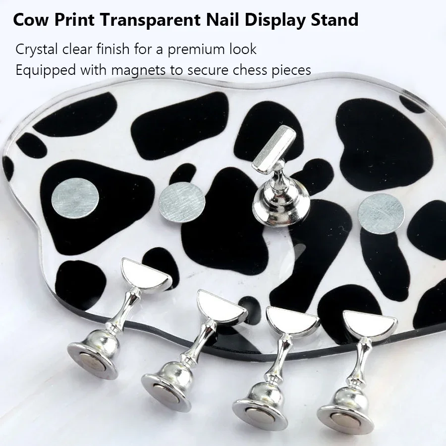 Soporte de exhibición para decoración de uñas con estampado de vaca, herramienta de estante de 5 puntas magnéticas para práctica de manicura, exhibición de salón, prensa en la fabricación de uñas