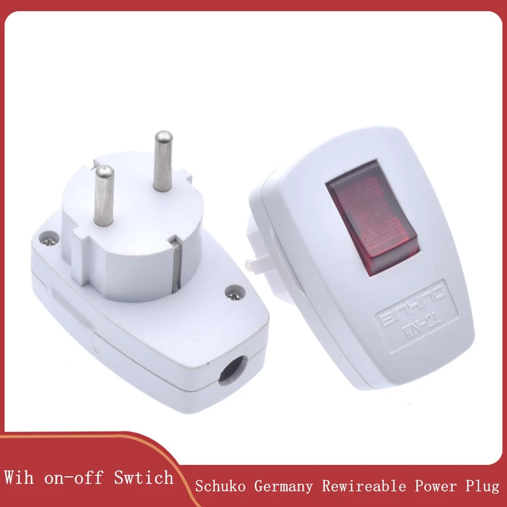 Germany Schuko Type F Rewireable Power Plug 250V 10Amp W/ LED Indicator Switch Detachable European Plugs