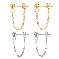 Stainless Steel Ball Bead Tassel Chain Drop Dangle Earrings for Women Girls Balls Stud Tragus Cartilage Hypoallergenic Earrings