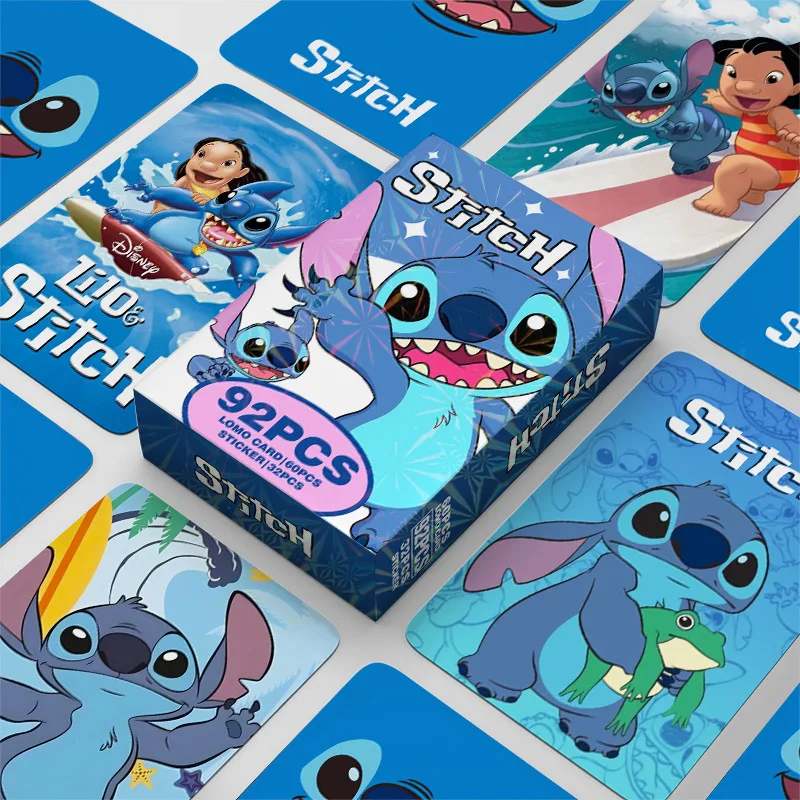 60+32 stks/set Disney Stitch Photocards Schattige Puppy Kaarten Cartoon Ansichtkaart Kindercadeau