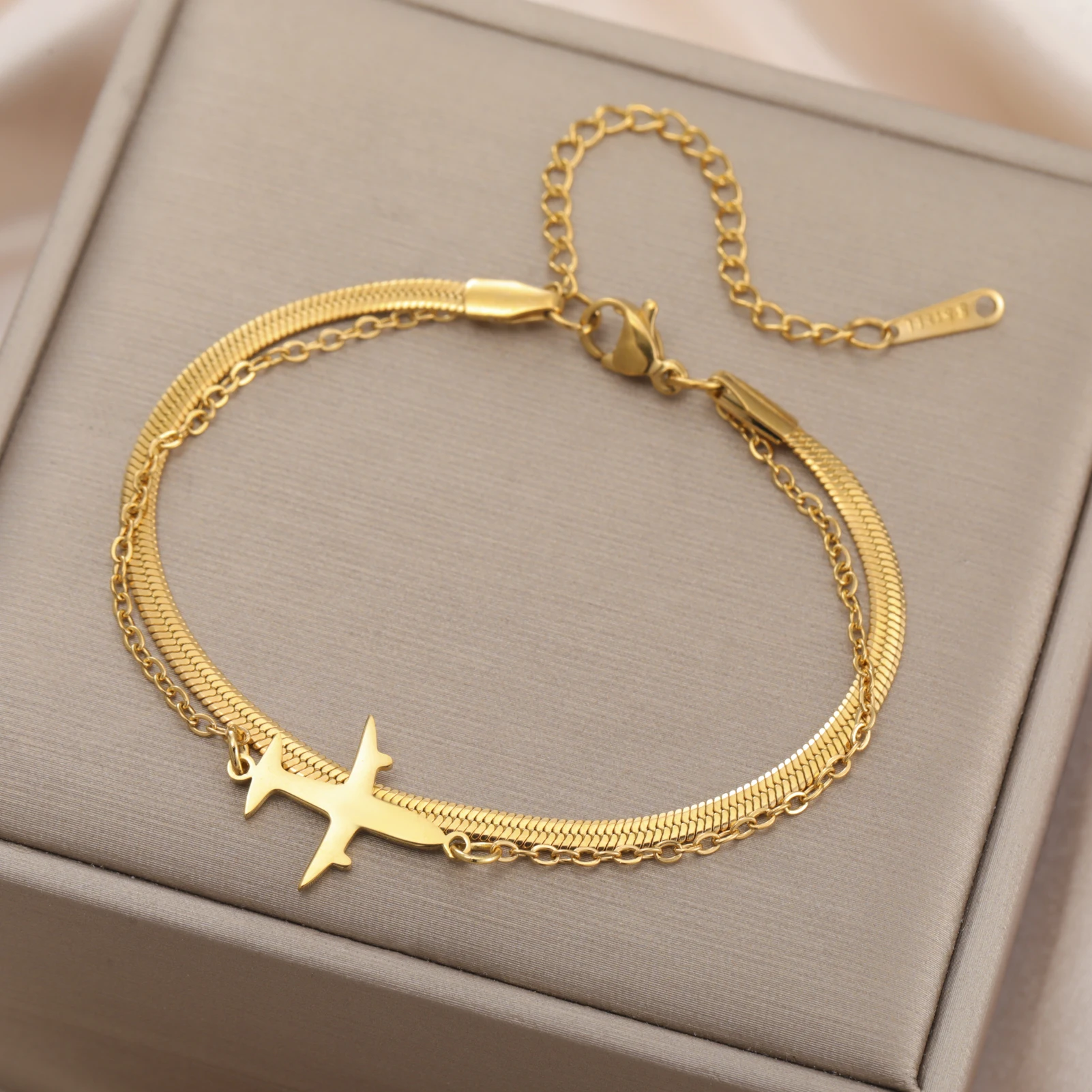 Skyrim Plane Pendant Bracelet Stainless Steel Women's Snake Chain Bead Chain Exquisite Bracelet Friends Birthday Jewelry Gift