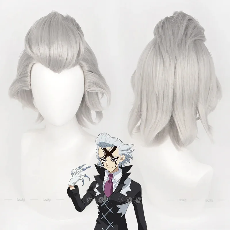 2025 22 Аниме Dr.STONE Dr.Xeno Косплей Парик Белый Серый Серебристый Парики Большая Стрижка Помпадура Для Мужчин Женщин Houston Wingfield Party
