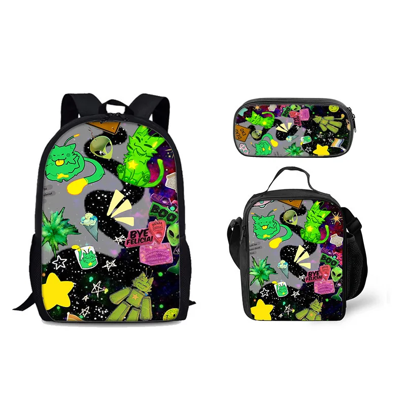Harajuku Youthful Regretevator Gnarpy 3D Print 3pcs/Set Student Travel bags Laptop Daypack Backpack Lunch Bag Pencil Case
