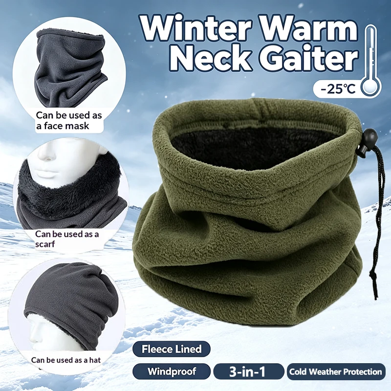 Winter Cycling Neck Warmer Thick Fleece Neck Warm Skiing Neck Cover Outdoor Hiking Face Mask Men Women Cold-proof Protection