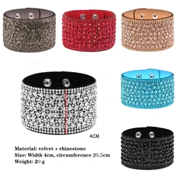 WYBU Night Club Style Sparkling Rhinestone Wide Bracelet for Women Charm Jewelry Adjustable Hidden Buckle Soft Wristband