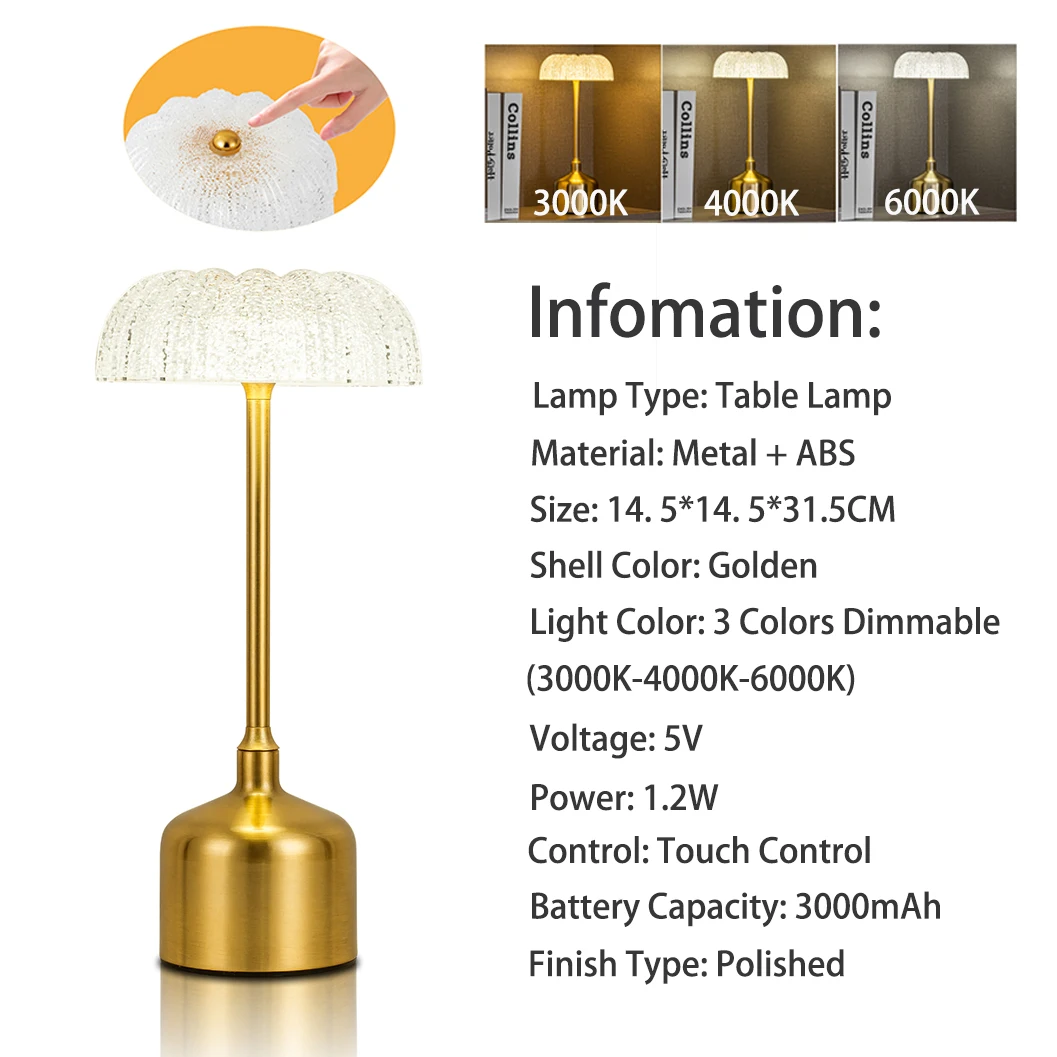 Retro Bar Table Lamp Restaurant Decoration Lamp LED Rechargeable Desk Light Touch Dimming Night Light Bedroom Lamp