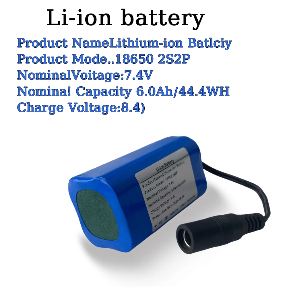 Paquete de batería recargable de iones de litio, 18650 2S2P, 7,4 V, 6000mAh, para altavoces, dispositivos de monitoreo inalámbricos, iluminación LED, etc.