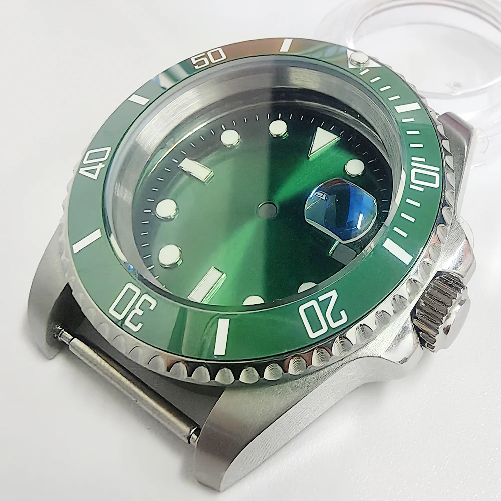 40mm silver case 28.5mm green dial NH35A sapphire glass green ceramic bezel for NH35/36 movement watch accessories assembly tool
