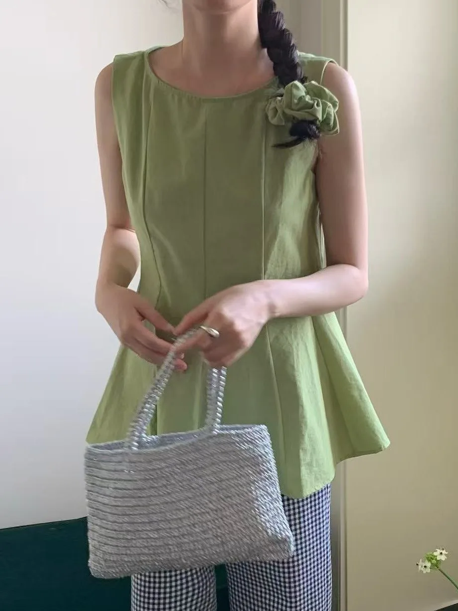 Korean Style Breathable Gentle Summer Color Top Sleeveless Waist-Cinched Versatile Women's Fashion Spring Autumn Winter