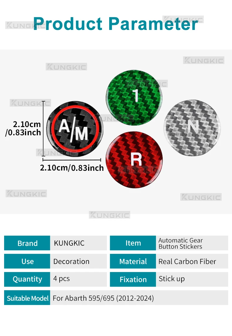 Dreifarbiger trockener Kohlefaser-Aufkleber für Abarth 595 695 2012–2017 2018 2019 2020 2021 2022 2023 2024 Automatik-Schaltknopf – Detail 10