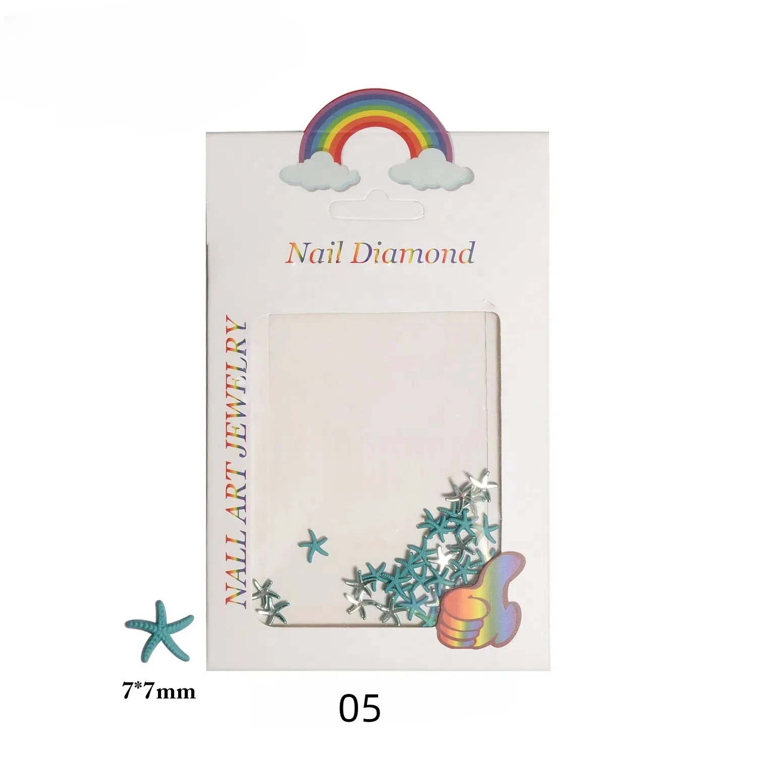 50 pçs/saco tema oceano 7x7mm 3d estrela do mar jóias de unhas liga colorida metal cinco pontas diy acessórios de unhas