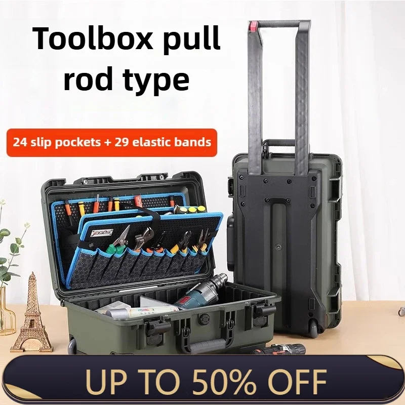 Waterproof Hard Case Large Tool Case Organizer Multi Layer Storage Hardware Toolbox On Wheels Electrician Tools Suitcase Box