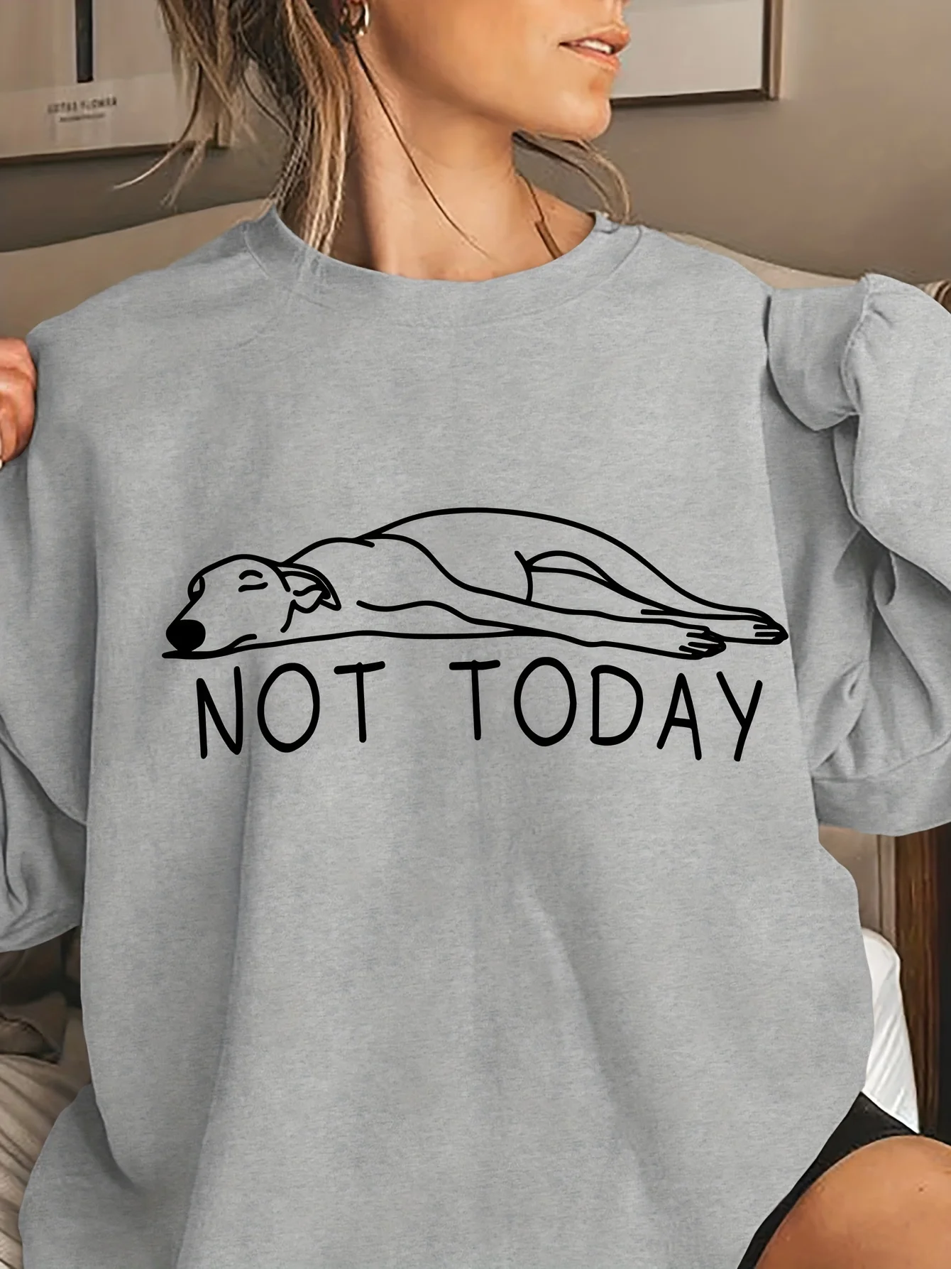 2025 Women's Casual Not today Print Pullover Sweatshirt Long Sleeve Round Neck Regular Fit for Autumn Winter Hoodie