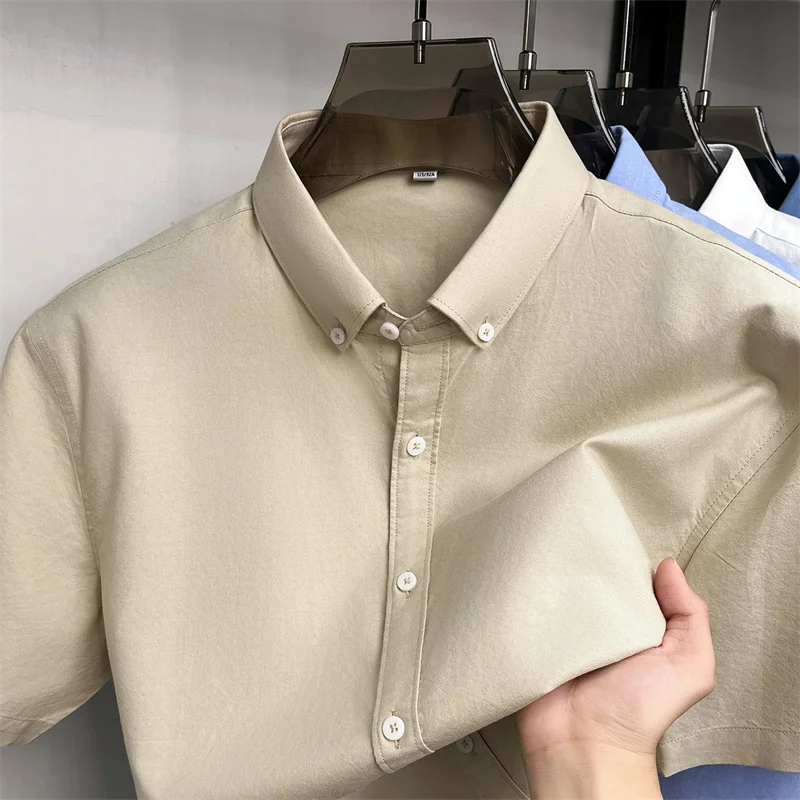 

100% pure cotton short sleeve shirt summer new solid color men's T-shirt high-end brand comfort breathable business casual top