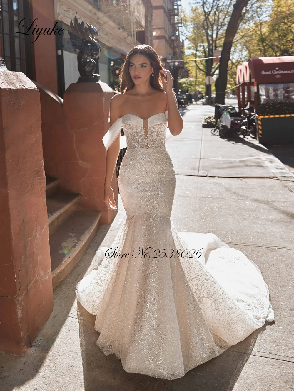 Liyuke New Arrival Off The Shoulder Mermaid Wedding Dress Robe De Marriage Beading Sequined Appliques Lace Trumpet Bridal Gown