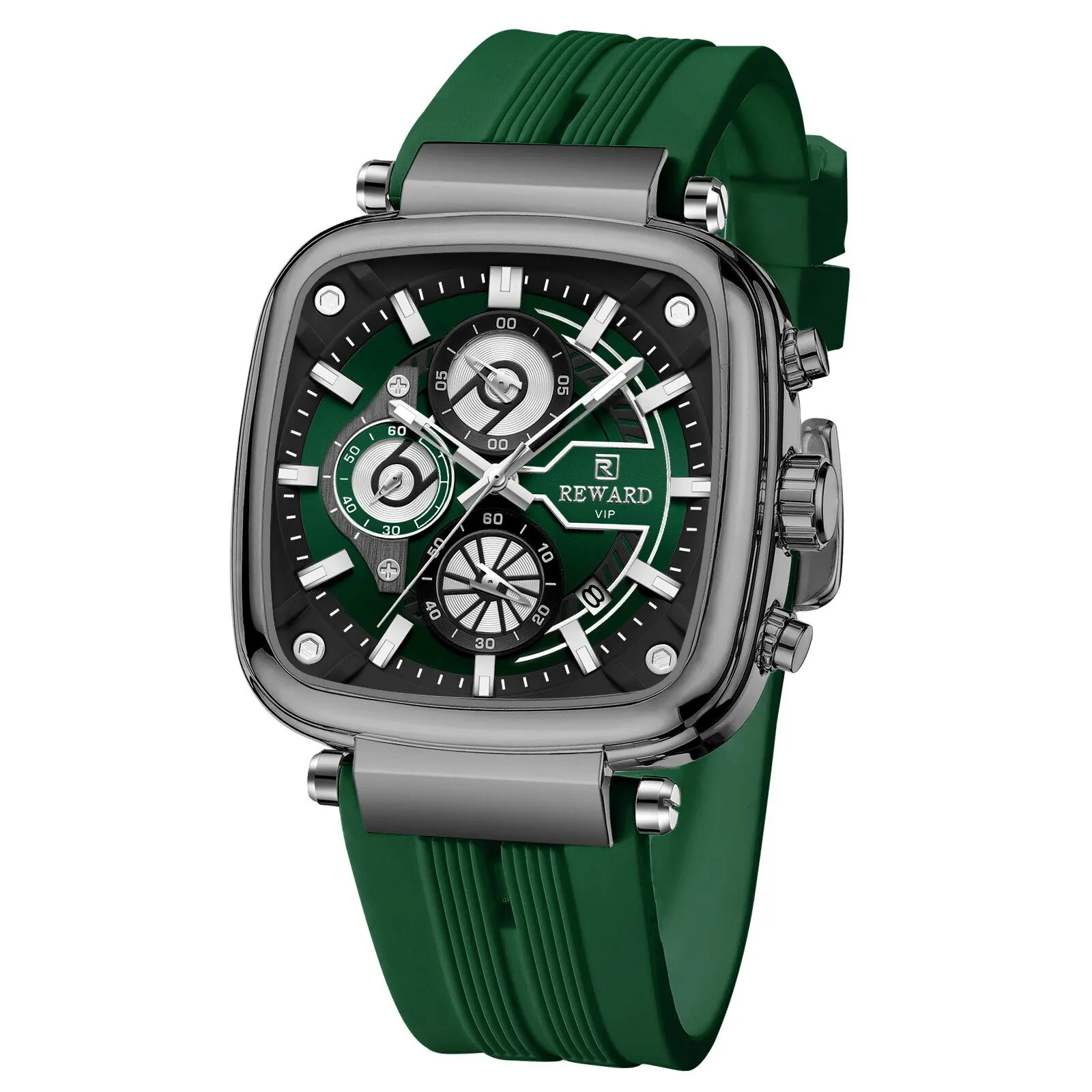 

Reward Multi functional Quartz Men's Watch with Silicone Tape Square Three eye Six pin Men's Watch RD831509M