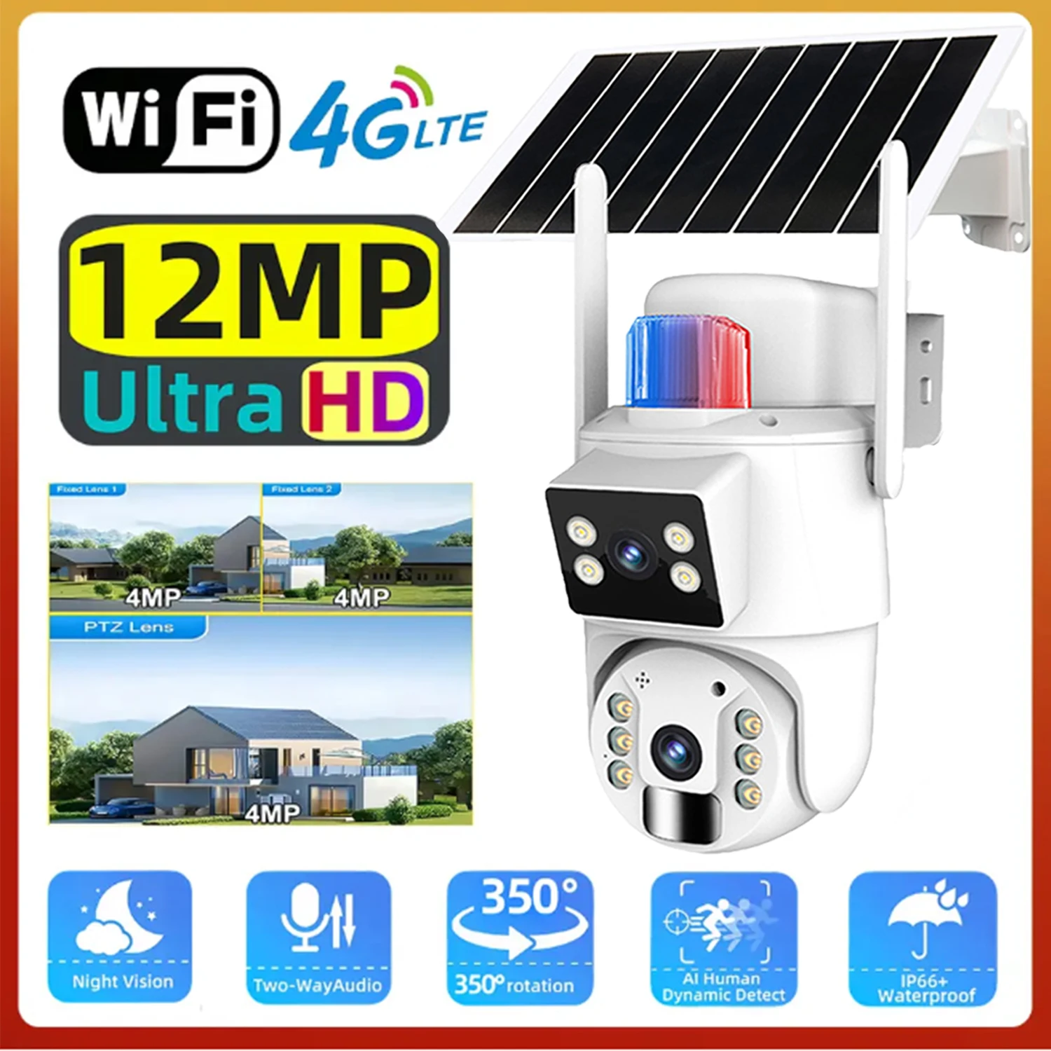 

New 10MP 5K Dual-Lens PTZ Camera Outdoor 4K HD Dual Screen Surveillance 2.4G Wifi Camera Color Night Vision Security-Protection