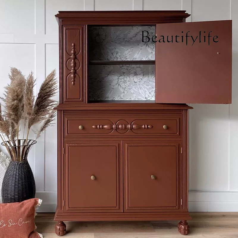 French medieval carved  solid wood dining side cabinet against the wall wine cabinet storage kitchen multi-functional storage