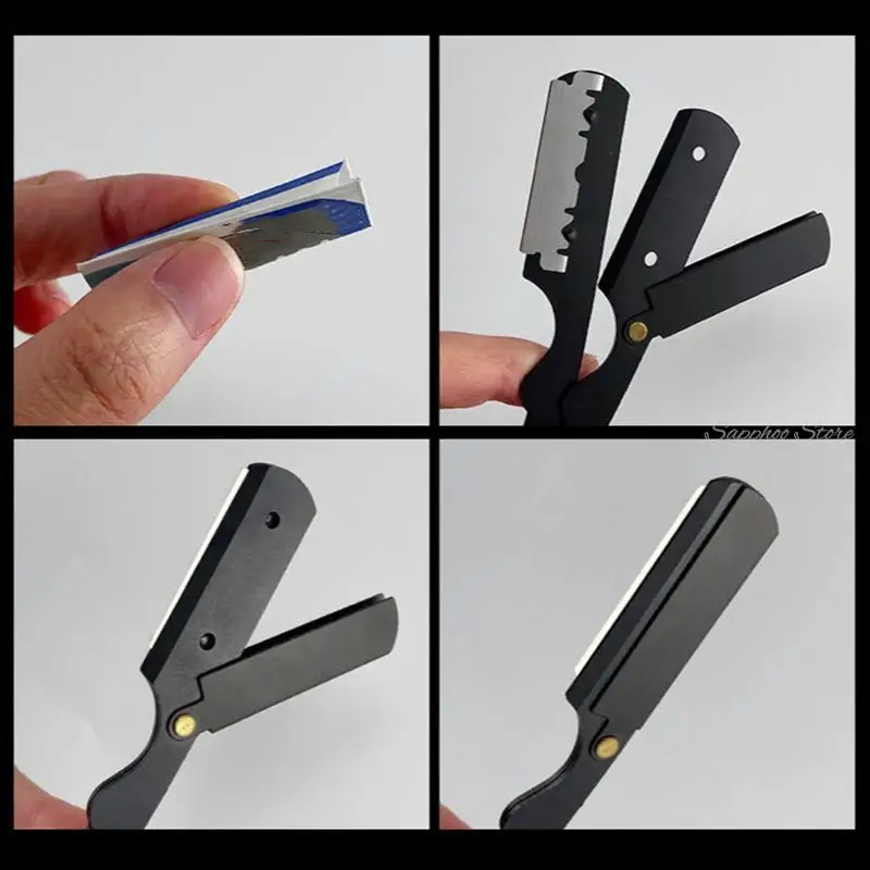 Professional Straight Edge Stainless Steel Folding Razor Golden Sandalwood Handle SHAVING RAZOR Barber Tools Free 10 Blades
