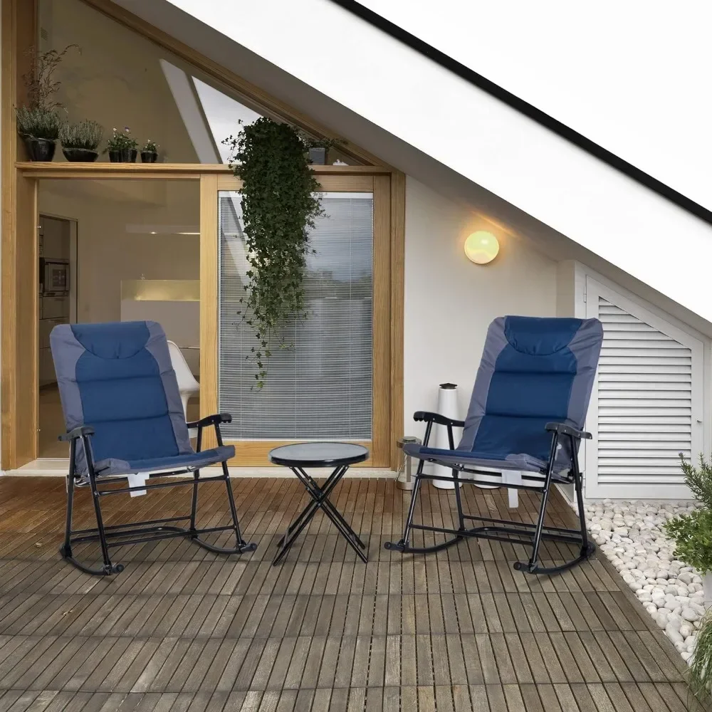 

XMSJ Outdoor Patio Furniture Set with Glass Coffee Table & 2 Folding Padded Rocking Chairs, Bistro Style for Porch, Beach Chairs