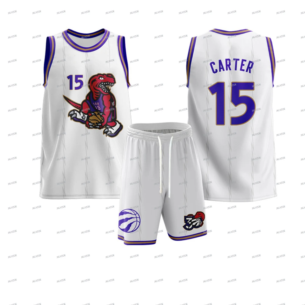 Neues Sommer-Herren-Sportwesten-Set, ärmellose Weste und Shorts, Raptors-Basketballtrikot Nr. 15, Carter-Trikot, zweiteiliges Trikot