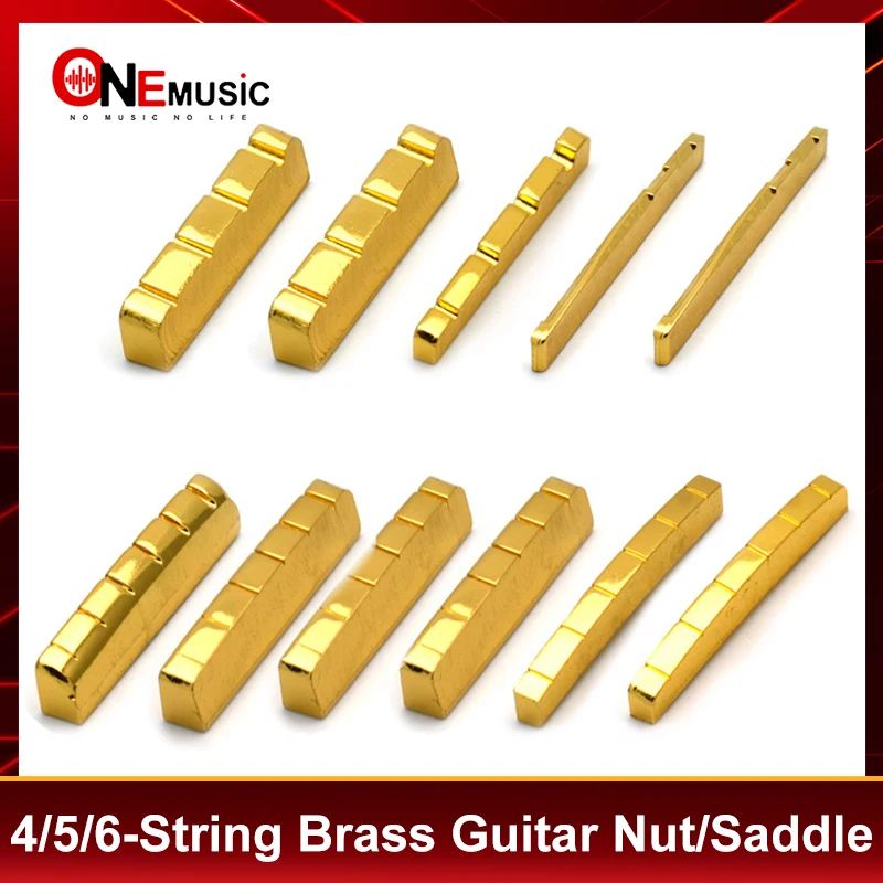5Pcs 4/5/6 String Brass Nut and Saddle String Multi Size Brass Gold Plated for Electric Guitar, Acoustic Guitar, Bass Parts