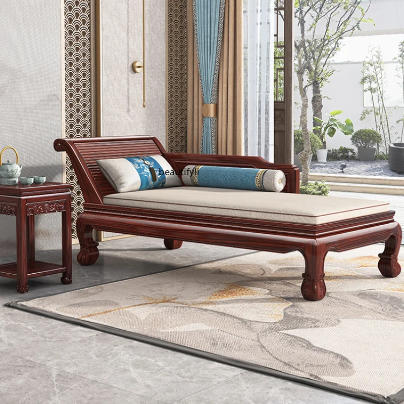 

New Chinese Style Solid Wood Sandal Wood Recliner Bedroom Sofa Chaise Balcony Sofa Bed