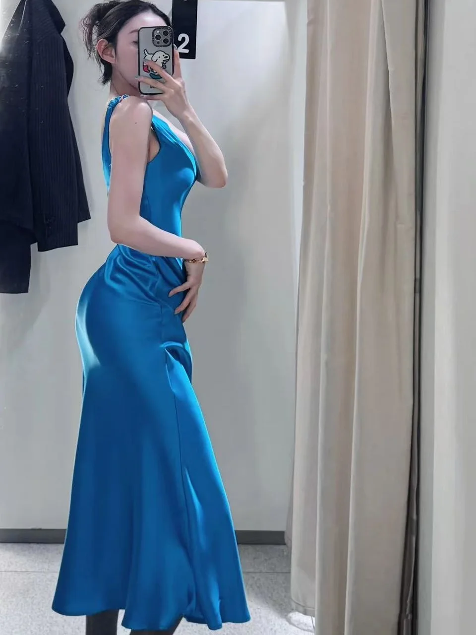 Spring Summer New Arrival Women's High-End Silk Satin V-ne Midi Long Dr Korean Sle High Waist Summer Commute Dr