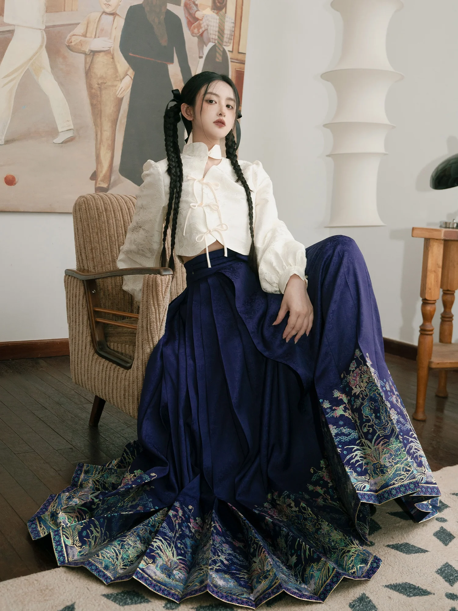

New Chinese Style Women's Hanfu Skirt Original National Trend Ming Dynasty Silk Face Design High Waist A-Line Polyester Fiber