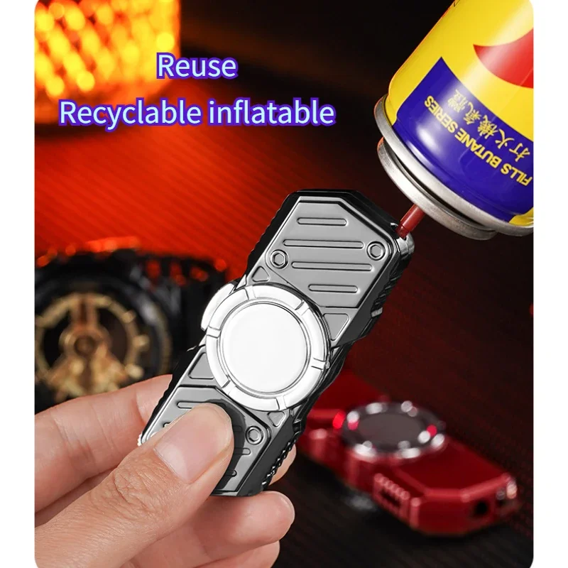 Pemantik Api Logam Mecha Striped Gyro Terbaru untuk Rokok, Putar Langsung, Anti Angin, Api Biru, Aksesoris Rokok