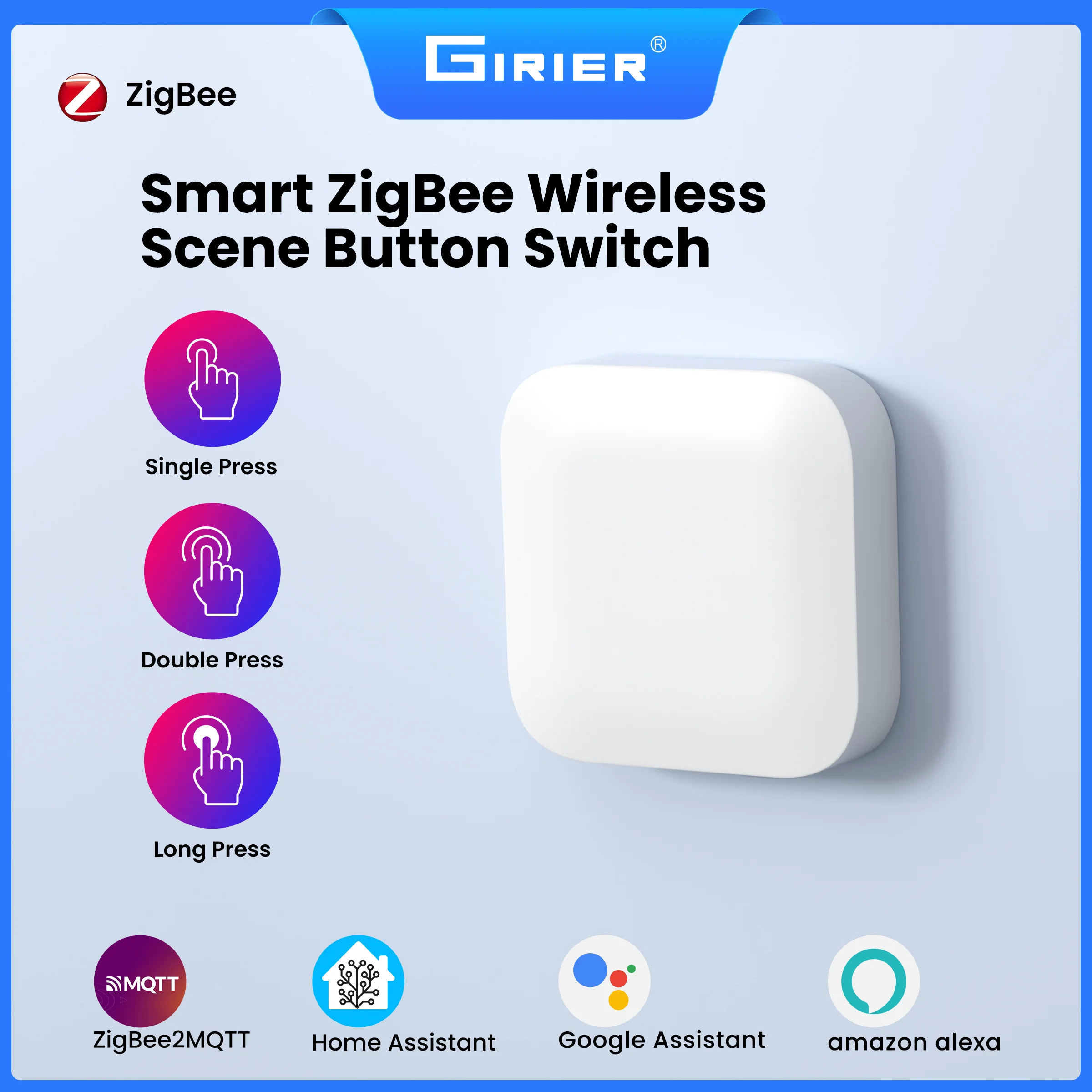 GIRIER ZigBee 3.0 Smart Scene Switch Wireless Push Button Switch for Home Automation System Work with Home Assistant ZigBee2MQTT